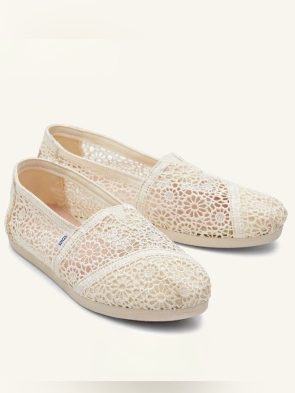 TOMS Moroccan Crochet Slip-On Shoes Women’s Size 8 Off White Alpargata